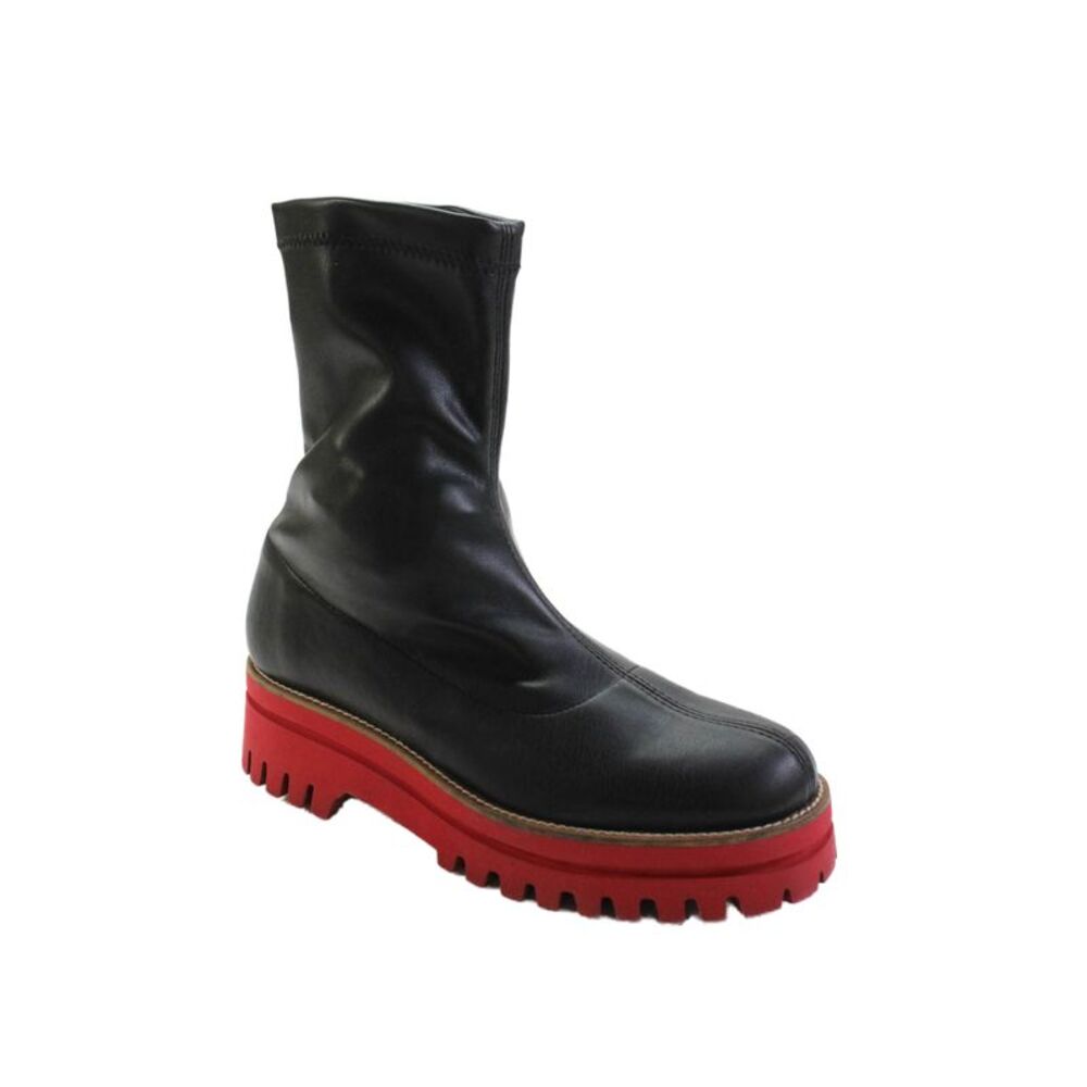 Paloma Barcelo Womens Leather Zip Up Platform Ankle Boots Black Red Size 38 8